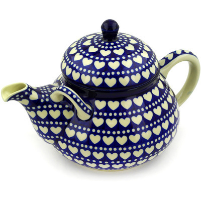 Polish Pottery Tea or Coffee Pot 68 oz Heart To Heart