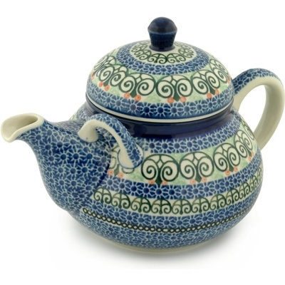 Polish Pottery Tea or Coffee Pot 68 oz Scroll Window