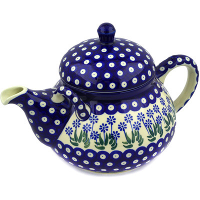 Polish Pottery Tea or Coffee Pot 68 oz Springing Calendulas