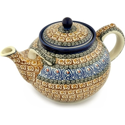 Polish Pottery Tea or Coffee Pot 7 cups Amber Shores UNIKAT