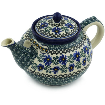 Polish Pottery Tea or Coffee Pot 7 cups Blue Chicory