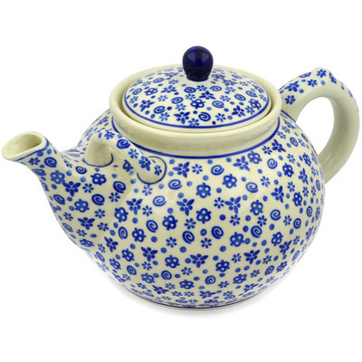 Polish Pottery Tea or Coffee Pot 7 cups Blue Confetti