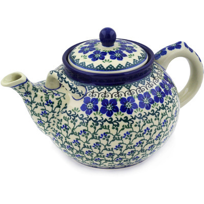 Polish Pottery Tea or Coffee Pot 7 cups Blue Dogwood