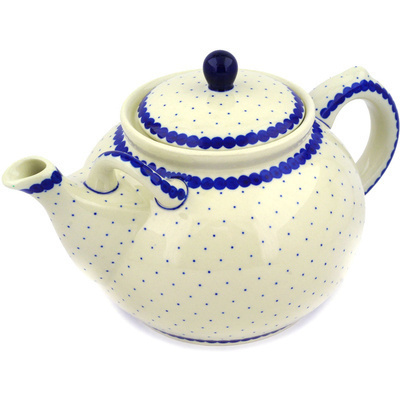 Polish Pottery Tea or Coffee Pot 7 cups Blue Polka Dot
