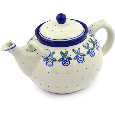 Polish Pottery Tea or Coffee Pot 7 cups Blue Rose