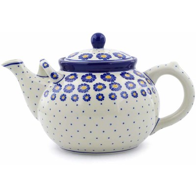 Polish Pottery Tea or Coffee Pot 7 cups Blue Zinnia