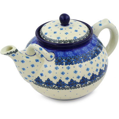 Polish Pottery Tea or Coffee Pot 7 cups Cobalt Daisies