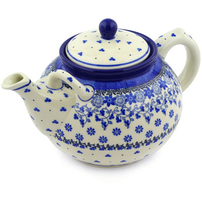 Polish Pottery Tea or Coffee Pot 7 cups Daisy Blues