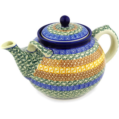 Polish Pottery Tea or Coffee Pot 7 cups Grecian Sea