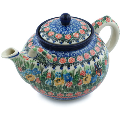 Polish Pottery Tea or Coffee Pot 7 cups Hidden Cottage UNIKAT