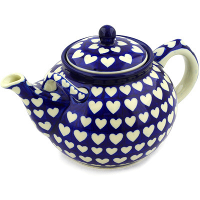 Polish Pottery Tea or Coffee Pot 7 cups Hypnotic Hearts