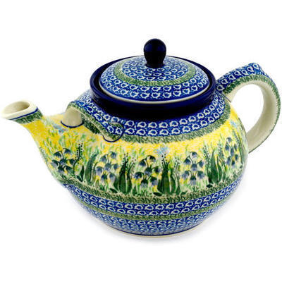 Polish Pottery Tea or Coffee Pot 7 cups Lakeside Bluebells UNIKAT