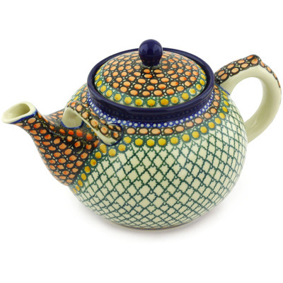 Polish Pottery Tea or Coffee Pot 7 cups Orange Tranquility UNIKAT