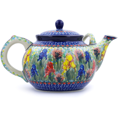 Polish Pottery Tea or Coffee Pot 7 cups Spring Iris UNIKAT