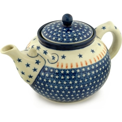 Polish Pottery Tea or Coffee Pot 7 cups Star Spangled Banner
