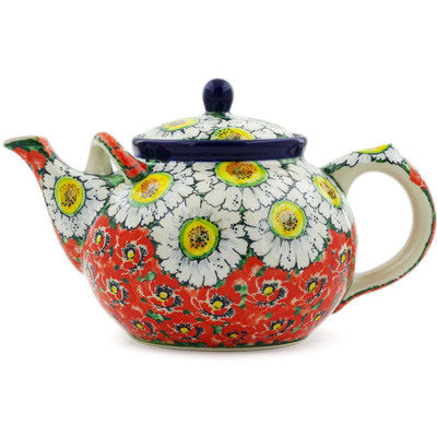 Polish Pottery Tea or Coffee Pot 7 cups Sweet Red Petals UNIKAT