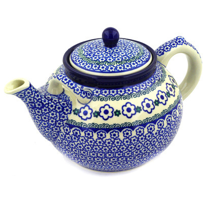 Polish Pottery Tea or Coffee Pot 7 cups White Daisy Dots