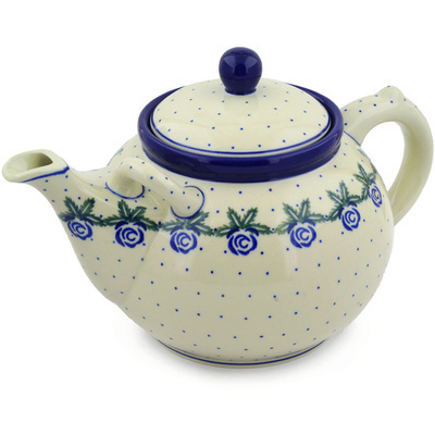 Polish Pottery Tea or Coffee Pot 84 oz Blue Rose