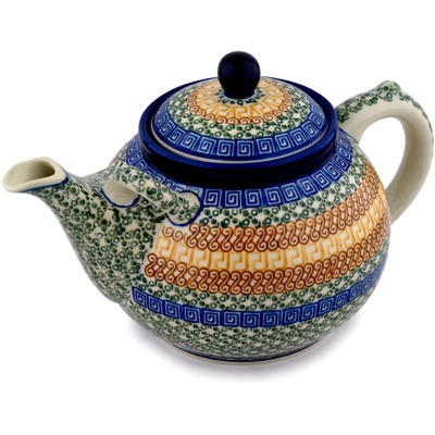 Polish Pottery Tea or Coffee Pot 84 oz Grecian Sea