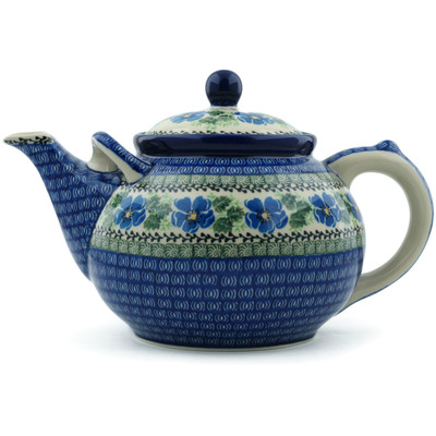 Polish Pottery Tea or Coffee Pot 84 oz Scarlet Pimpernel Flower