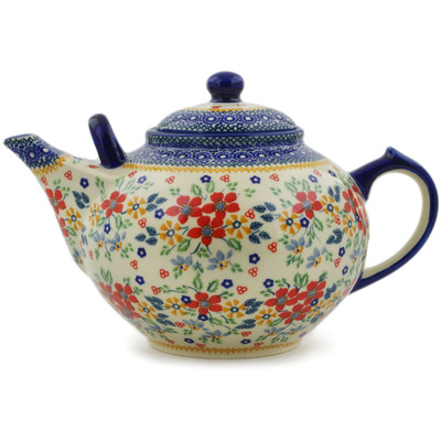 Polish Pottery Tea or Coffee Pot 86 oz Ruby Bouquet UNIKAT