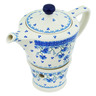 Polish Pottery Tea or Coffee Pot with Heater 14 oz Blue Grapevine