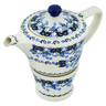 Polish Pottery Tea or Coffee Pot with Heater 14 oz Flowers At Dusk