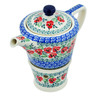 Polish Pottery Tea or Coffee Pot with Heater 14 oz Red Pansy