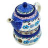 Polish Pottery Tea or Coffee Pot with Heater 15 oz Blooming Blues