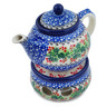 Polish Pottery Tea or Coffee Pot with Heater 15 oz Blooming Rowan