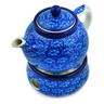 Polish Pottery Tea or Coffee Pot with Heater 15 oz Deep Into The Blue Sea
