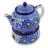 Polish Pottery Tea or Coffee Pot with Heater 40 oz Joyful Meadow UNIKAT