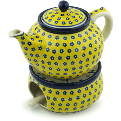 Polish Pottery Tea or Coffee Pot with Heater 40 oz Sunshine