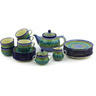 Polish Pottery Tea or Coffee Set for Six 40 oz Mardi Gras UNIKAT