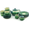 Polish Pottery Tea or Coffee Set for Six 40 oz Prairie Land UNIKAT