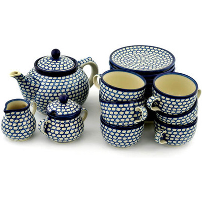 Polish Pottery Tea or Coffee Set for Six 40 oz Stepping Stones