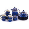 Polish Pottery Tea or Coffee Set for Six 51 oz Cobalt Poppies UNIKAT