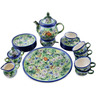 Polish Pottery Tea or Coffee Set for Six 55 oz Jungle Kingdom