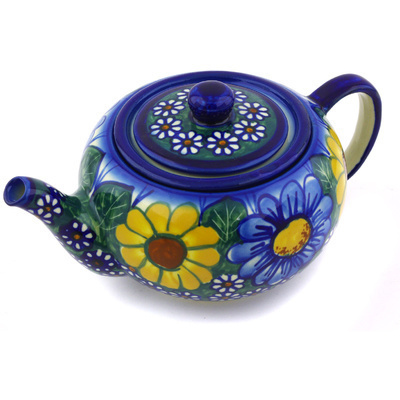 Polish Pottery Tea Pot with Sifter 12 oz UNIKAT