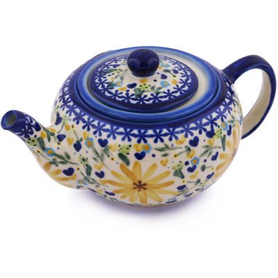 Polish Pottery Tea Pot with Sifter 12 oz UNIKAT