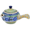 Polish Pottery Tea Pot with Sifter 15 oz Blue Poppy Circle UNIKAT