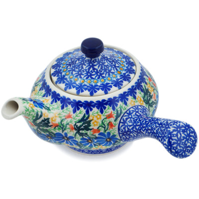 Polish Pottery Tea Pot with Sifter 15 oz Happy Daisy UNIKAT