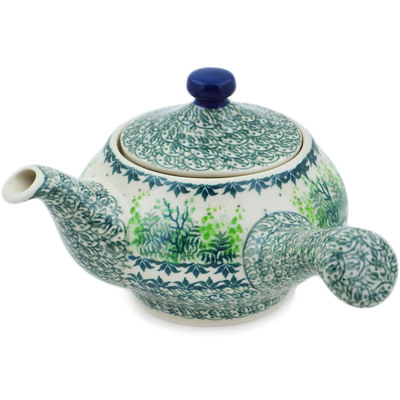 Polish Pottery Tea Pot with Sifter 15 oz Leafy Garden UNIKAT