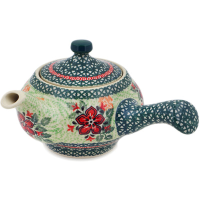Polish Pottery Tea Pot with Sifter 15 oz Painting In The Garden UNIKAT