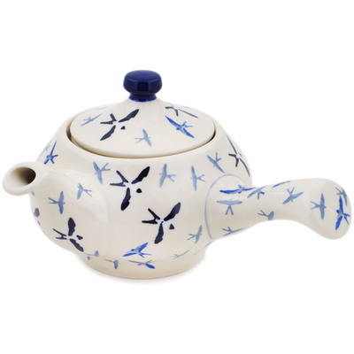 Polish Pottery Tea Pot with Sifter 15 oz Soaring Swallows UNIKAT