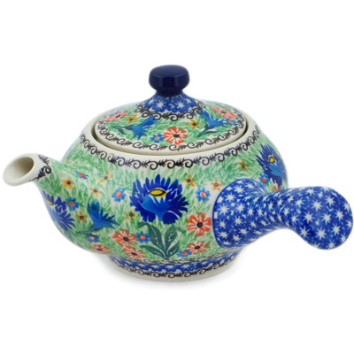 Polish Pottery Tea Pot with Sifter 15 oz Sprouting Cupids UNIKAT