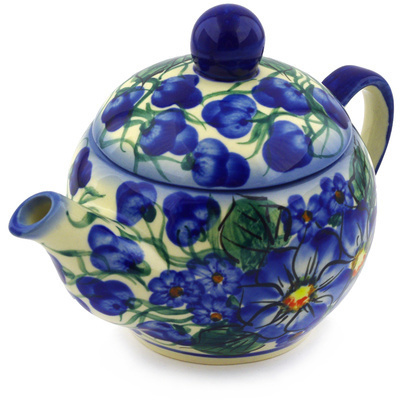 Polish Pottery Tea Pot with Sifter 17 oz Blue Violet UNIKAT