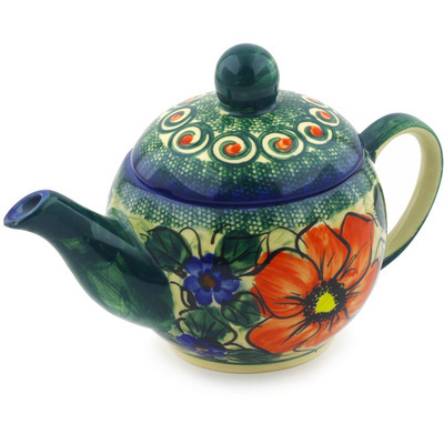 Polish Pottery Tea Pot with Sifter 17 oz Havana UNIKAT