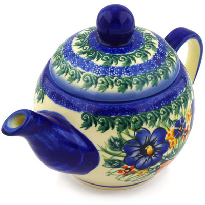 Polish Pottery Tea Pot with Sifter 17 oz Spring Garden UNIKAT