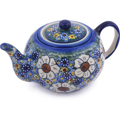 Polish Pottery Tea Pot with Sifter 17 oz UNIKAT